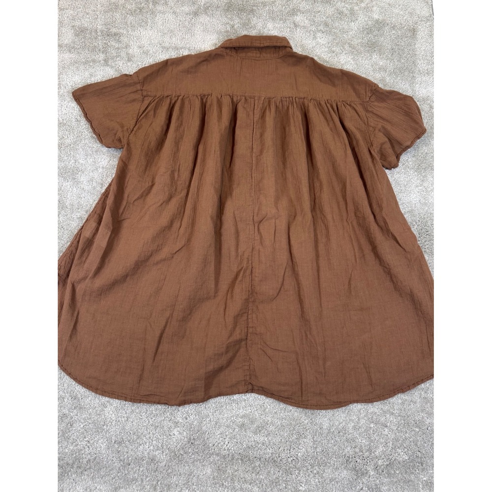 SOLD/We The Free Free People Brown Cotton Gauze Short Sleeve Button Down Shirt - Picture 2 of 7